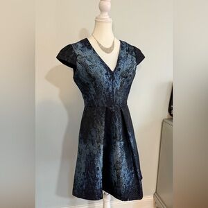 Vince Camuto Blue and Silver Pleated Midi Dress